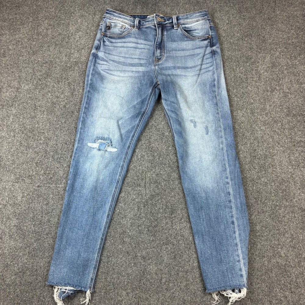 KanCan‎ High Rise Skinny Jeans Medium Wash Distressed Raw Hem KC9250M Size 13/30